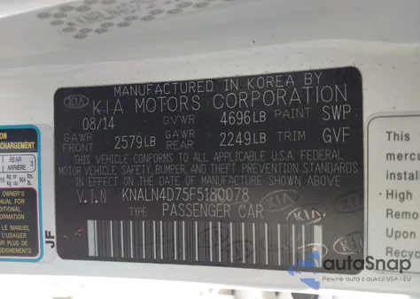 2015 Kia Cadenza Premium from USA, damaged, VIN KNALN4D75F5180078